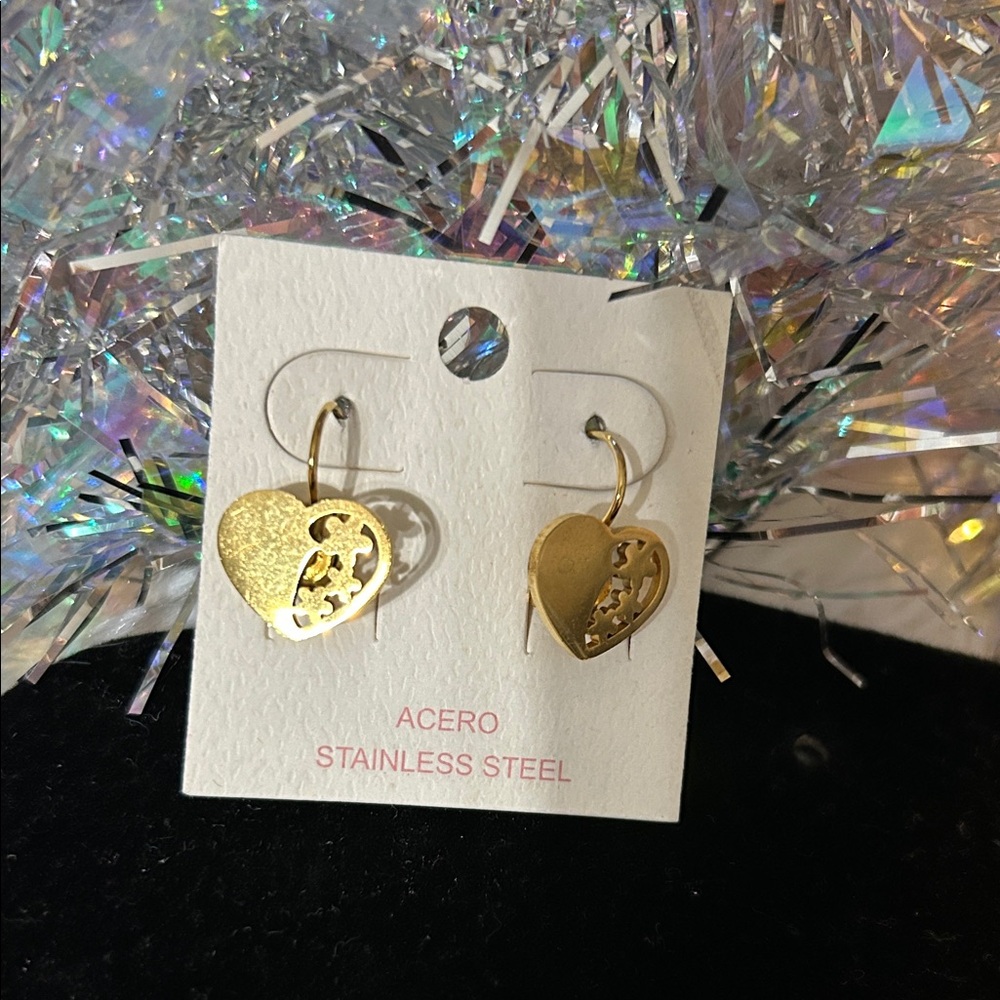 Acer Gold Heart Stainless Steel Earrings